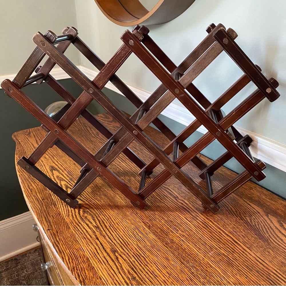 Vintage Wooden Accordion Folding Wine or Rack - Wine Storage - Towel Rack